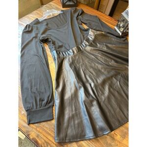 Cupshe‎ Black Long Sleeve Faux Leather Mixed Media Regency Mini Dress NWT Large